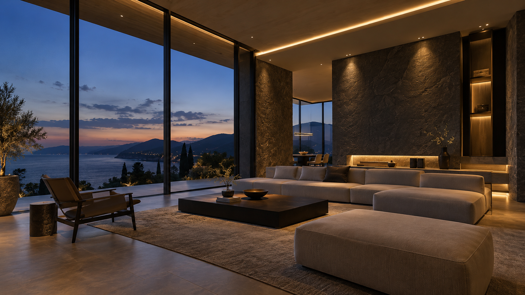 Illustrative custom residence with integrated architectural lighting