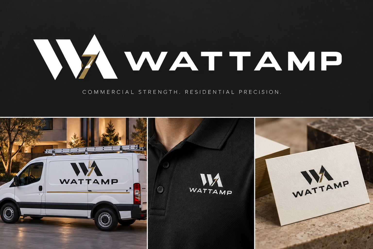 WATTAMP angular WA logo with brass accent
